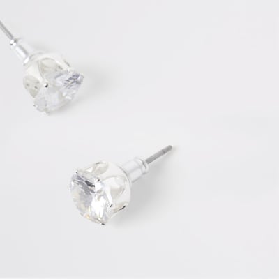 silver diamante stud earrings