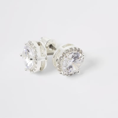 silver diamante stud earrings