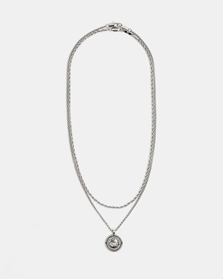 Silver colour Double chain Necklace