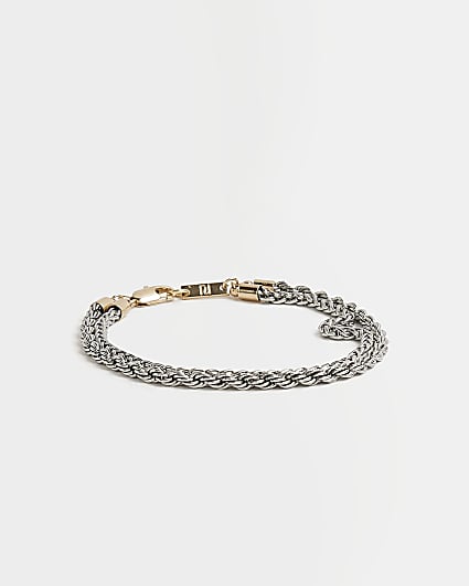 Silver colour Double Row Rope Chain Bracelet
