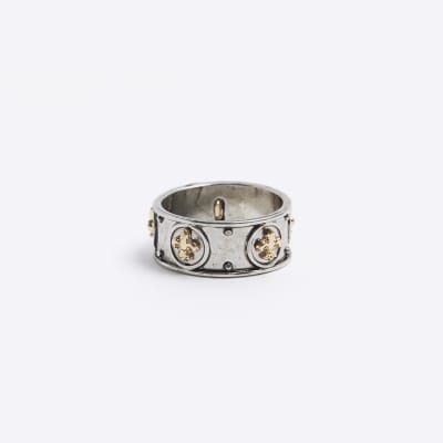 Silver Colour Embellished Band Ring River Island