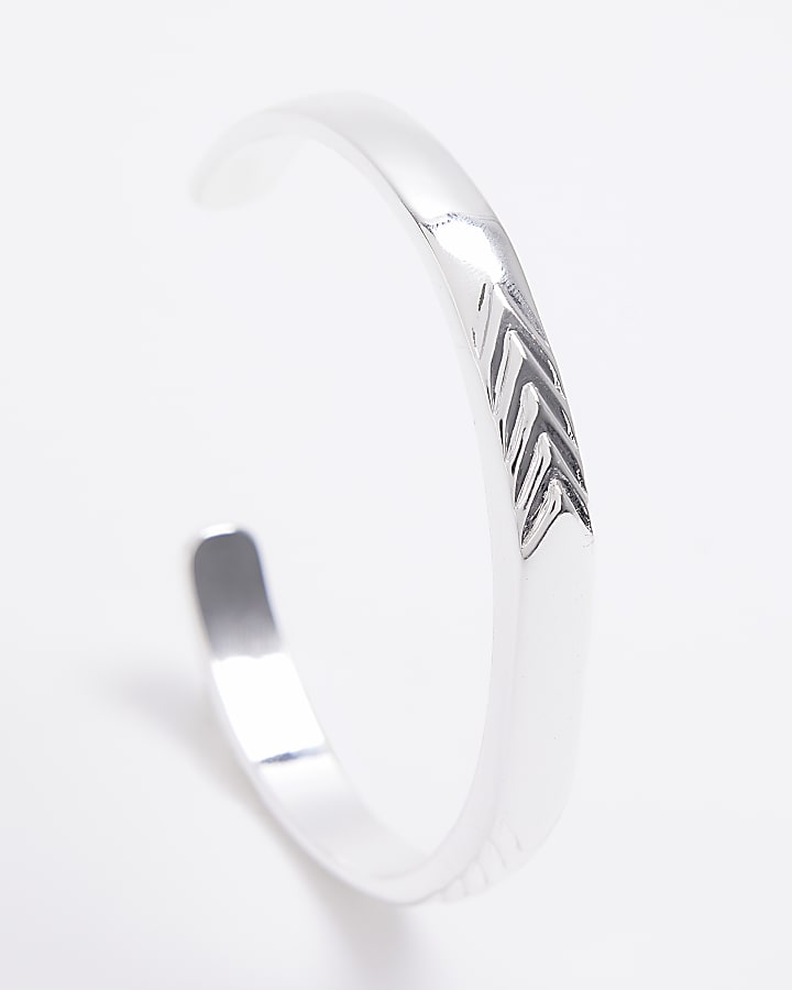 Silver colour engraved cuff bracelet