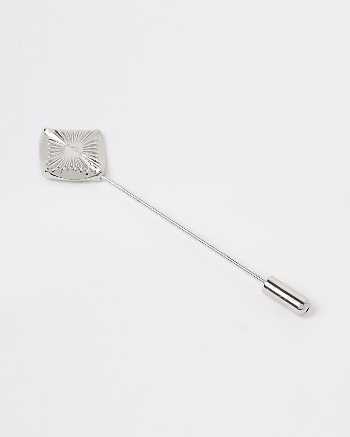 Silver colour engraved diamond lapel pin