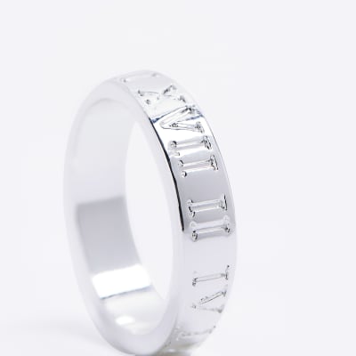 Silver colour engraved ring River Island