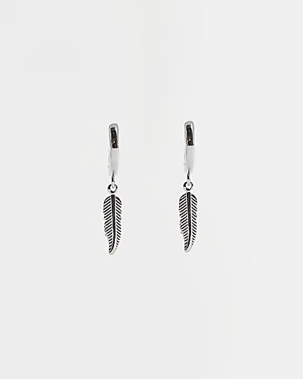 Silver colour feather Hoop Earrings