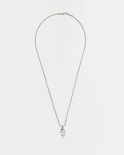 Silver colour flame pendant necklace