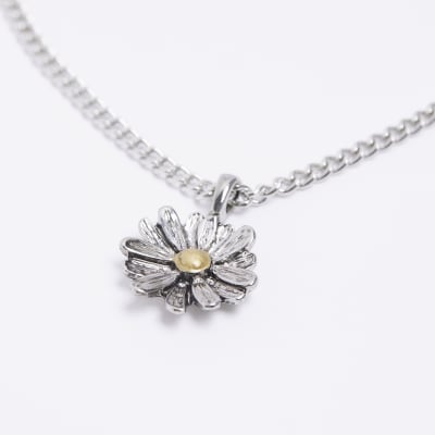Silver colour flower necklace River Island
