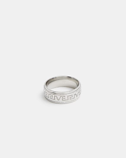 Silver colour Greek Key Design Band Ring