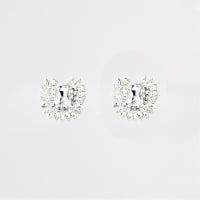 Silver colour jewel statement stud earrings