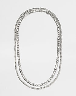 Silver colour layered curb chain necklace