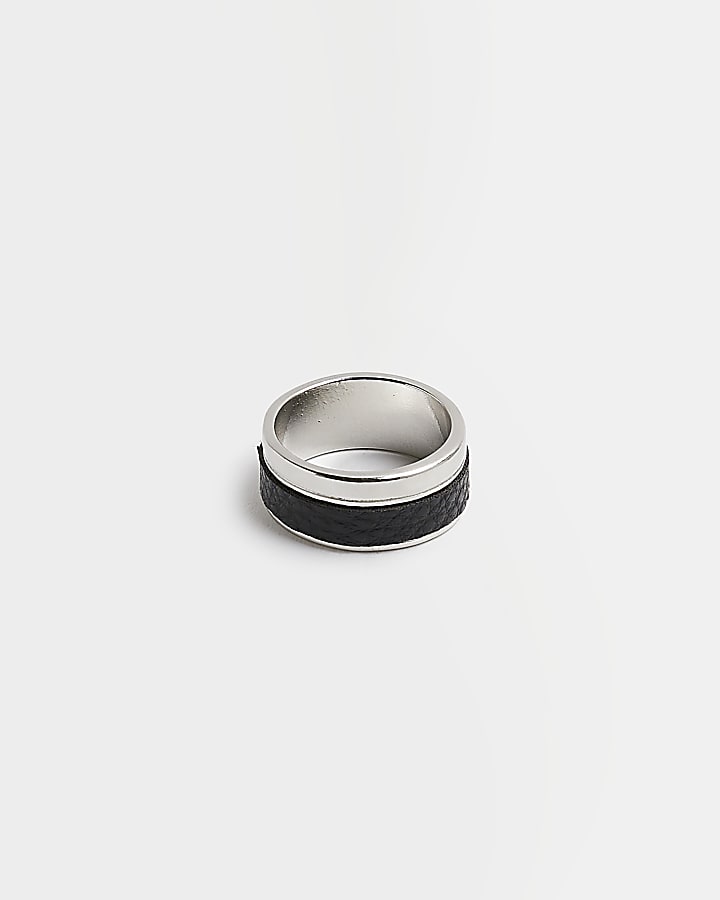 Silver colour Leather Band Ring