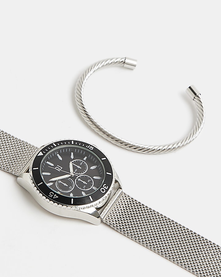 Silver colour Mesh Watch and bangle Gift Set