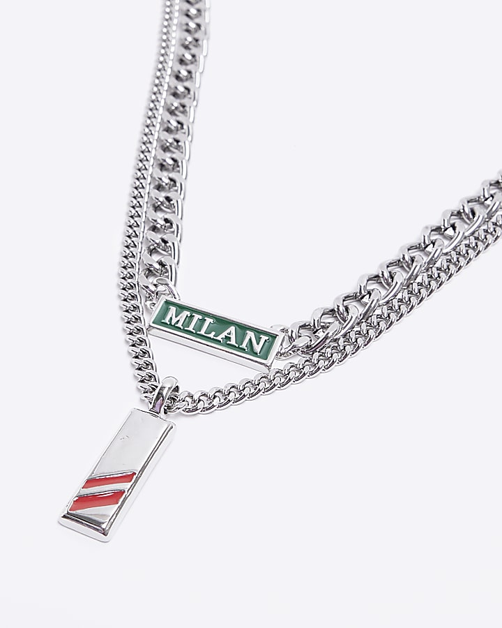 Silver colour Milan multirow necklace