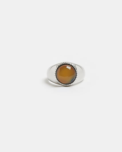 Silver colour mood stone signet ring