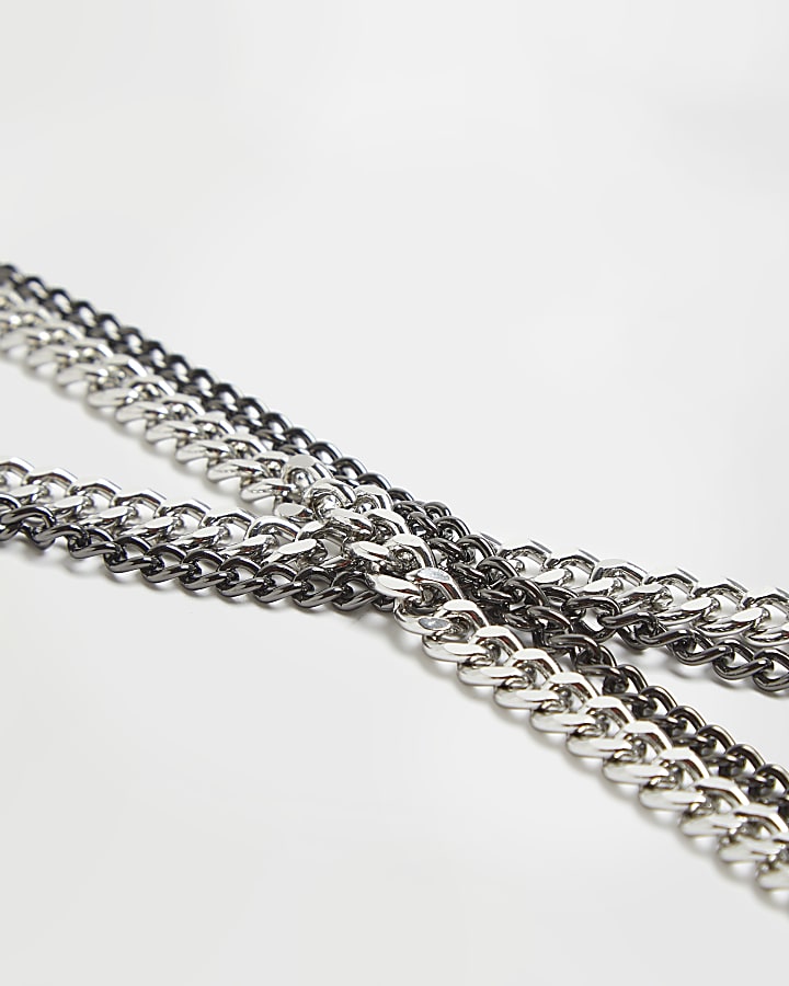 Silver colour multi-row Chain Necklace