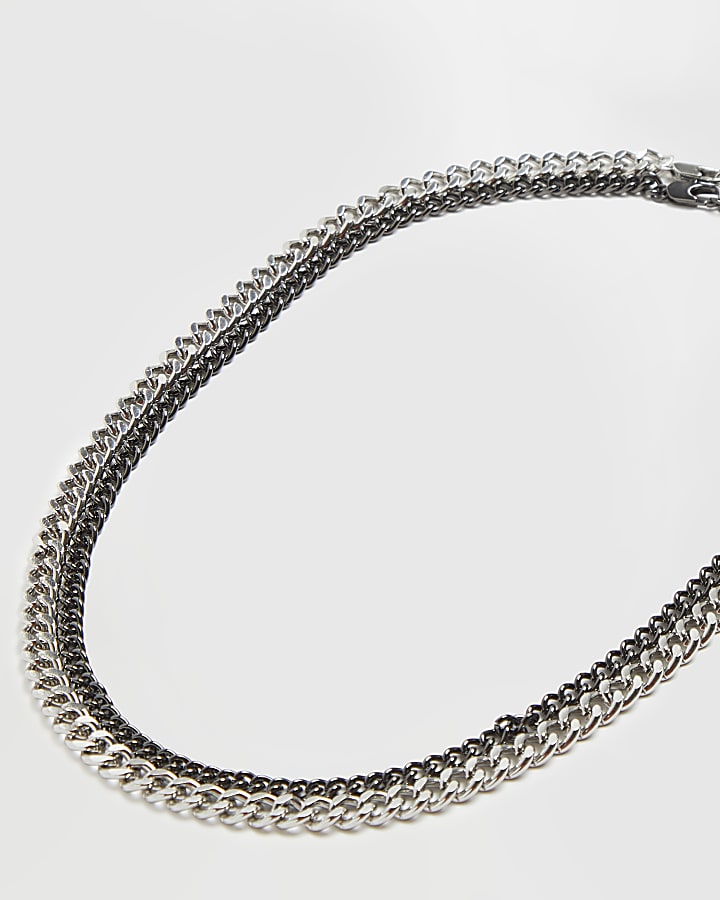 Silver colour multi-row Chain Necklace