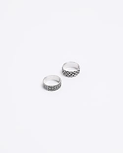 Silver colour multipack of 2 weave rings