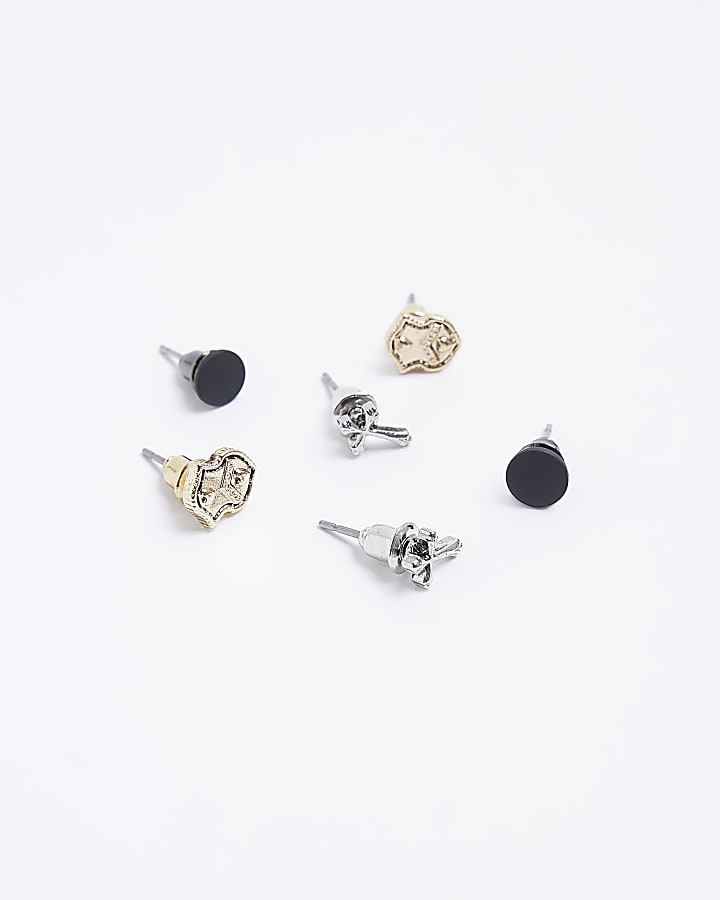 Silver colour multipack of 3 cross earrings