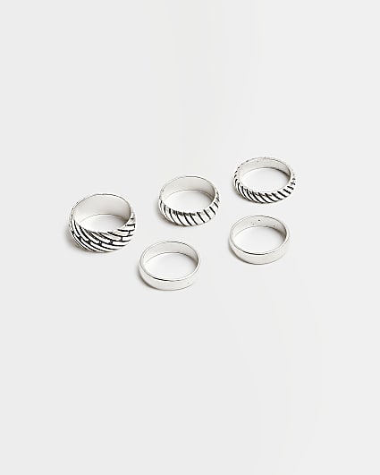 River Island Silver Colour Multipack Textured Rings in Metallic for Men Mens Jewellery Rings 