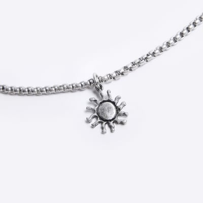Silver colour multirow sun necklace River Island