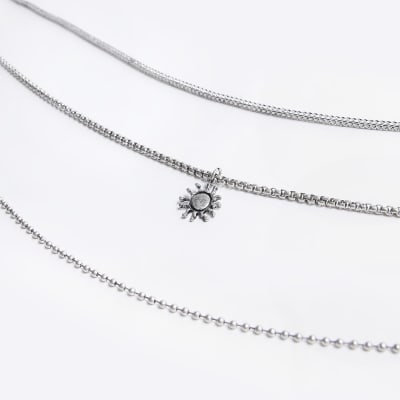 Silver colour multirow sun necklace River Island