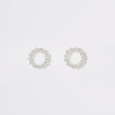 Silver colour open circle stud earrings River Island