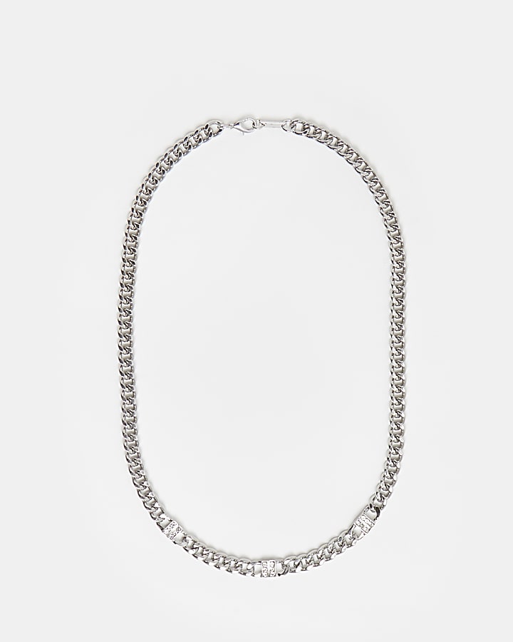 Silver colour RI diamante chain necklace