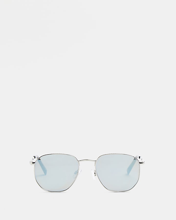 Silver colour RI embossed round sunglasses