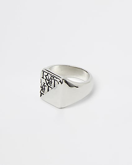 Silver colour RI monogram signet ring