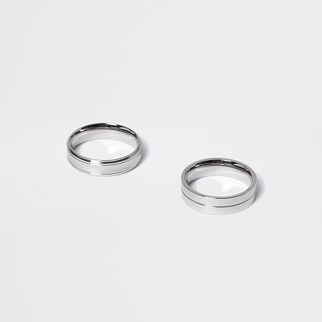 Silver colour ridged ring 2 pack | River Island
