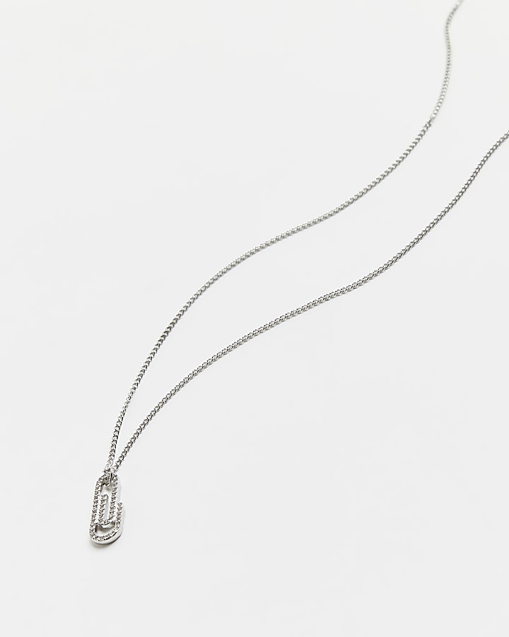 Silver colour safety pin pendant necklace