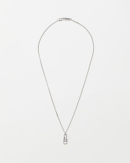Silver colour safety pin pendant necklace