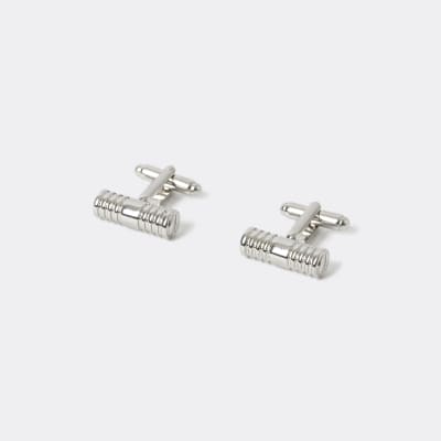 Silver colour screw embossed cuff links River Island