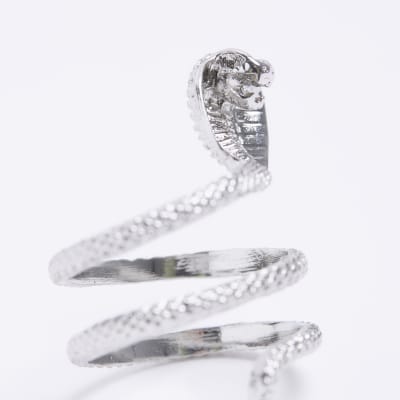Silver colour snake wrap ring River Island