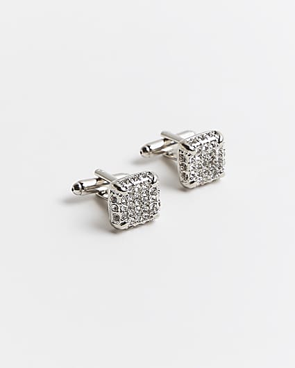 Silver colour Square Crystal Cufflinks