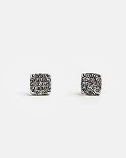 Silver colour Square Crystal Stud Earrings