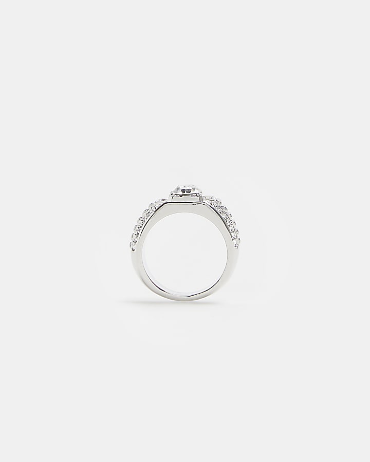 Silver colour Square Stone Ring