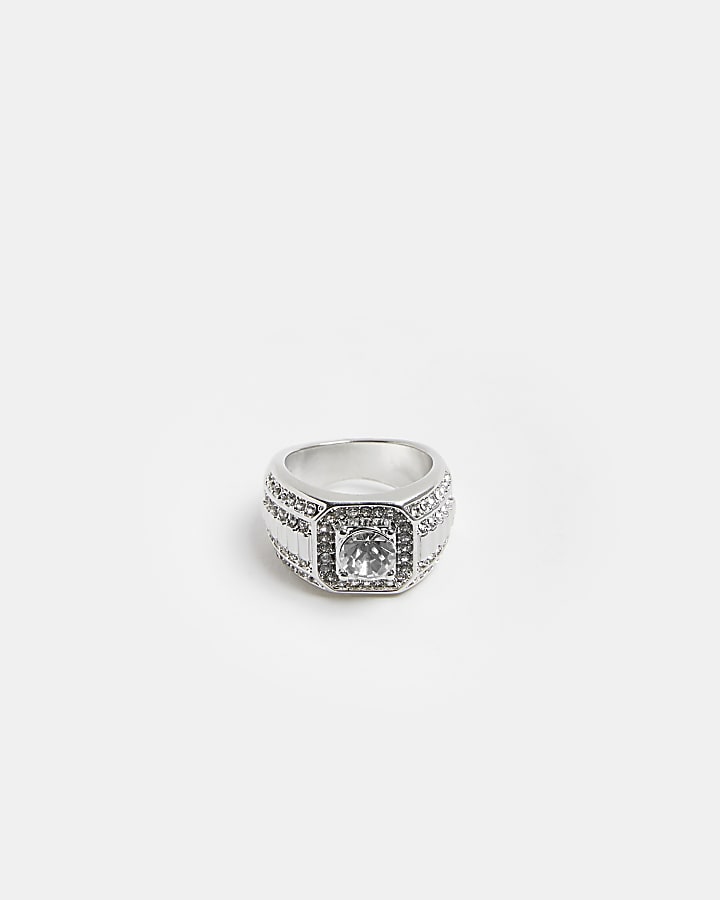 Silver colour Square Stone Ring