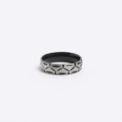 Silver colour stainless steel texture ring River Island