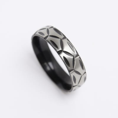 Silver colour stainless steel texture ring River Island