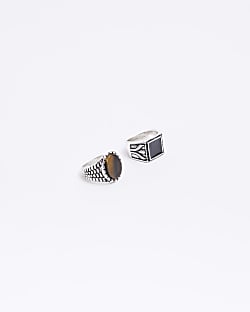 Silver colour stone multipack of 2 rings
