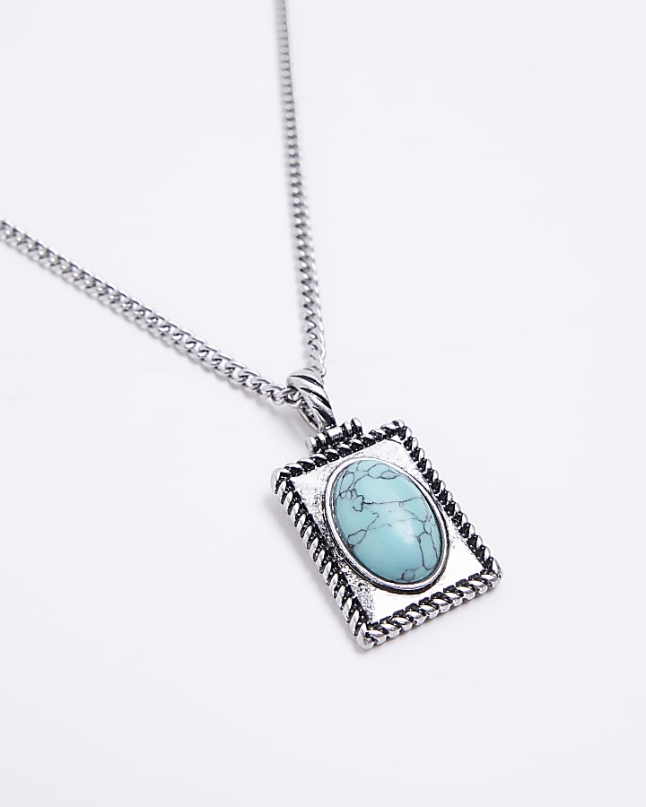 Silver colour stone pendant necklace
