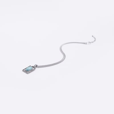 Silver colour stone pendant necklace River Island
