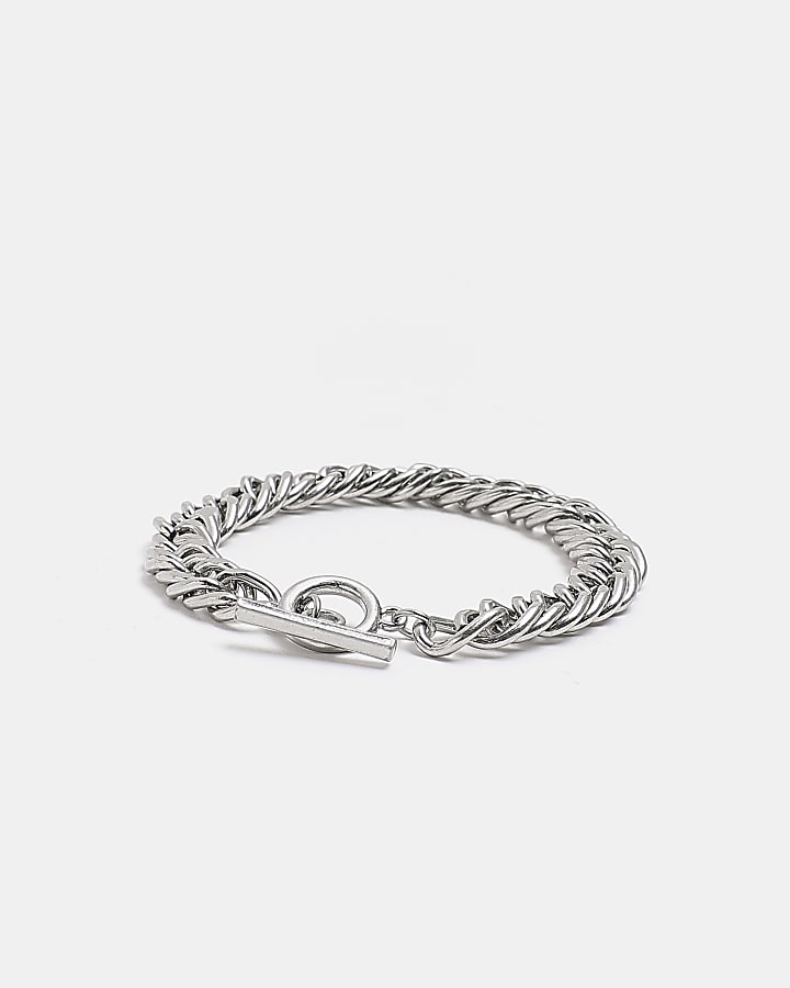 Silver colour T-Bar chain bracelet
