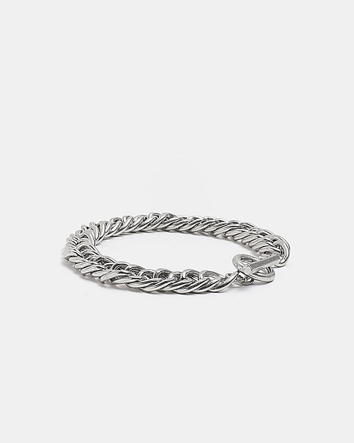 Silver colour T-Bar chain bracelet