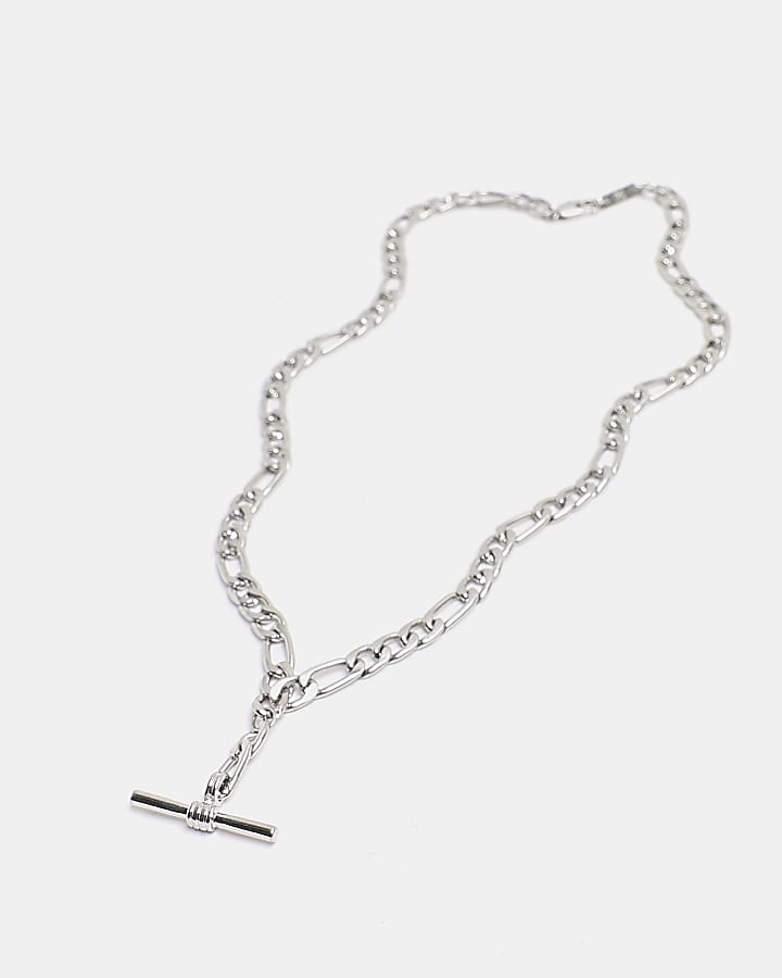 Silver colour T-Bar pendant chain necklace
