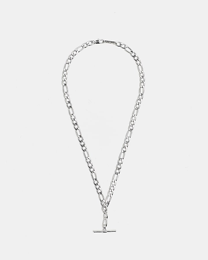 Silver colour T-Bar pendant chain necklace