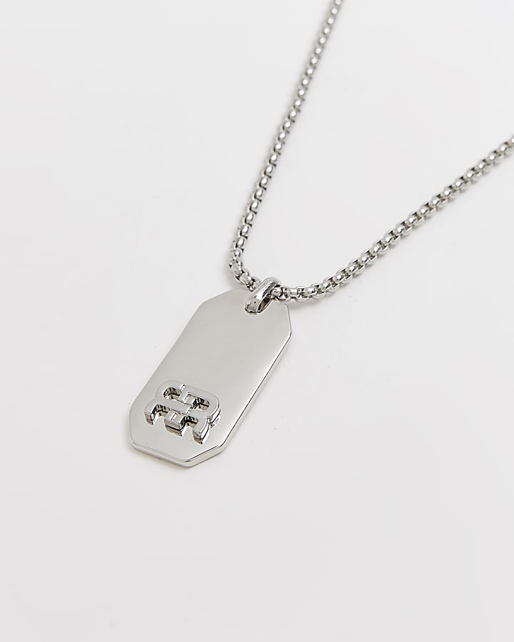 Silver colour Tag pendant Necklace