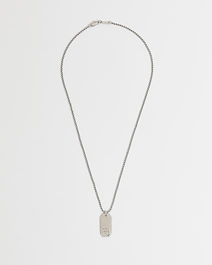 Silver colour Tag pendant Necklace
