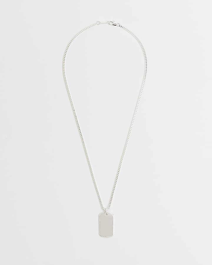 Silver colour Tag pendant necklace